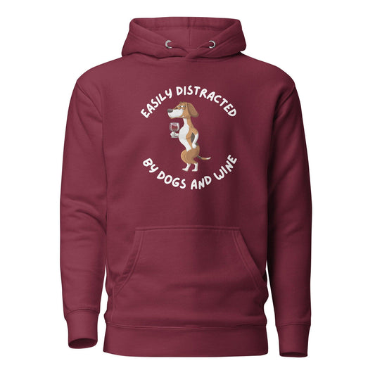 Dog And Wine Lover Premium Cotton Hoodie - Easily Distracted By Dogs And Wine | Pawfect Merch - Pawfect Merch