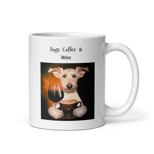 Ceramic White Coffee Mug - Dogs Coffee And Wine | Dog Lover Gift | Pawfect Merch.