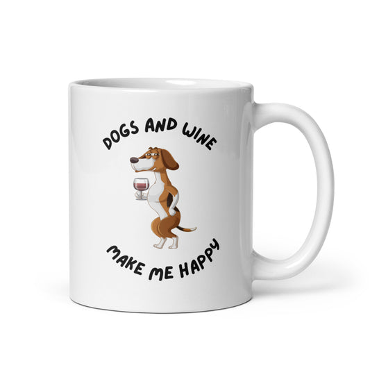 Ceramic White Coffee Mug - Dogs And Wine Make Me Happy | Dog Lover Gift | Pawfect Merch.