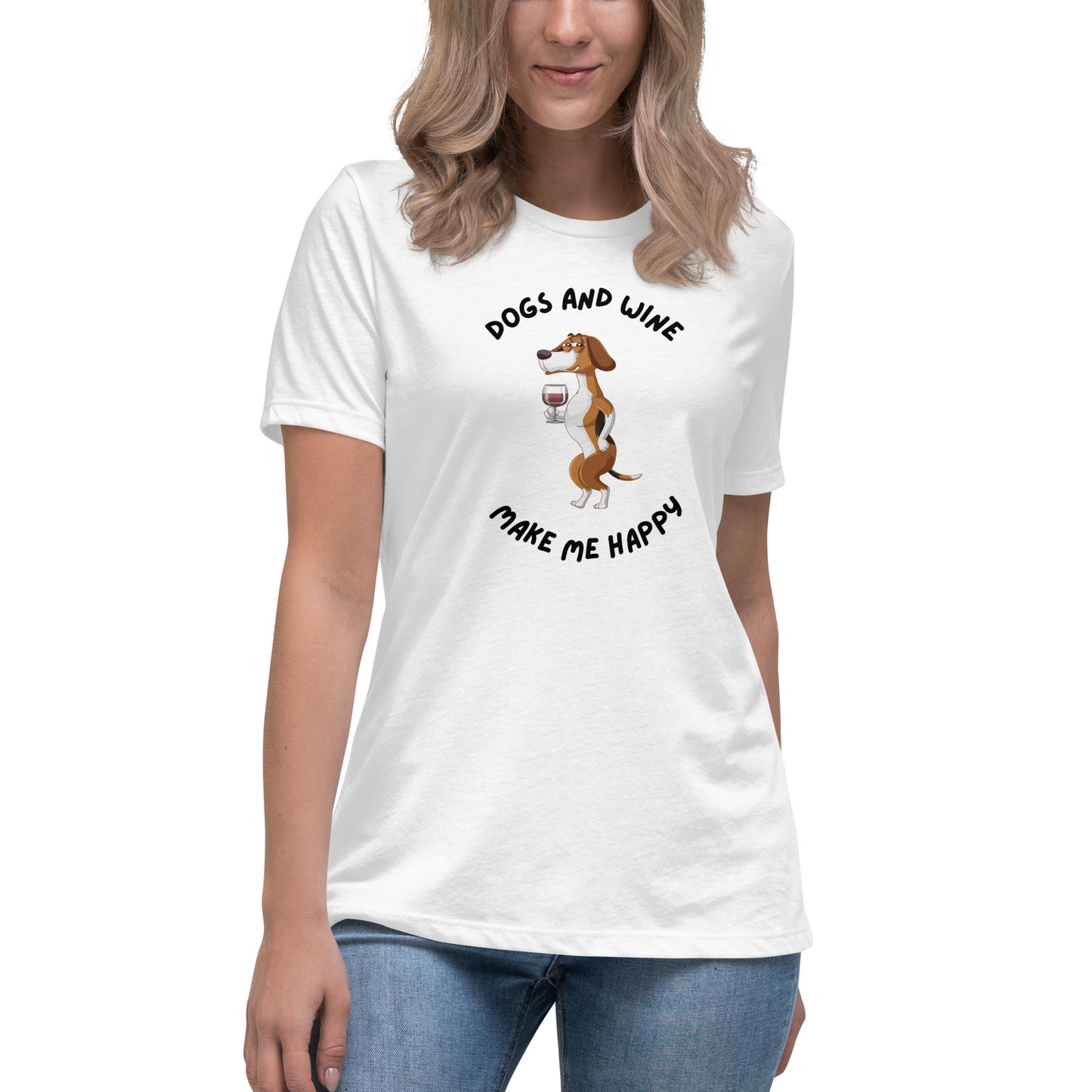 Dogs And Wine Make Me Happy Women's T-Shirt - Premium Cotton Dog Mom Gift | Pawfect Merch.