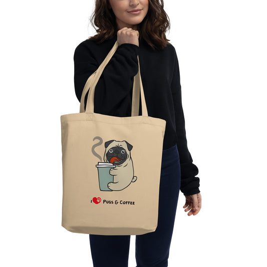 I Love Pugs & Coffee Tote Bag - Organic Cotton Pug Lover Gift | Pawfect Merch - Pawfect Merch