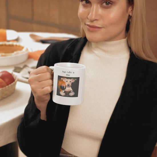 Ceramic White Coffee Mug - Dogs Coffee And Wine | Dog Lover Gift | Pawfect Merch.