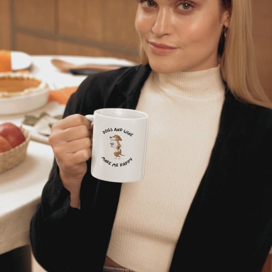 Ceramic White Coffee Mug - Dogs And Wine Make Me Happy | Dog Lover Gift | Pawfect Merch.
