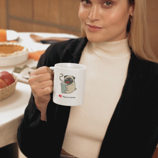 Ceramic White Coffee Mug - I Love Pugs And Coffee | Dog Lover Gift | Pawfect Merch.