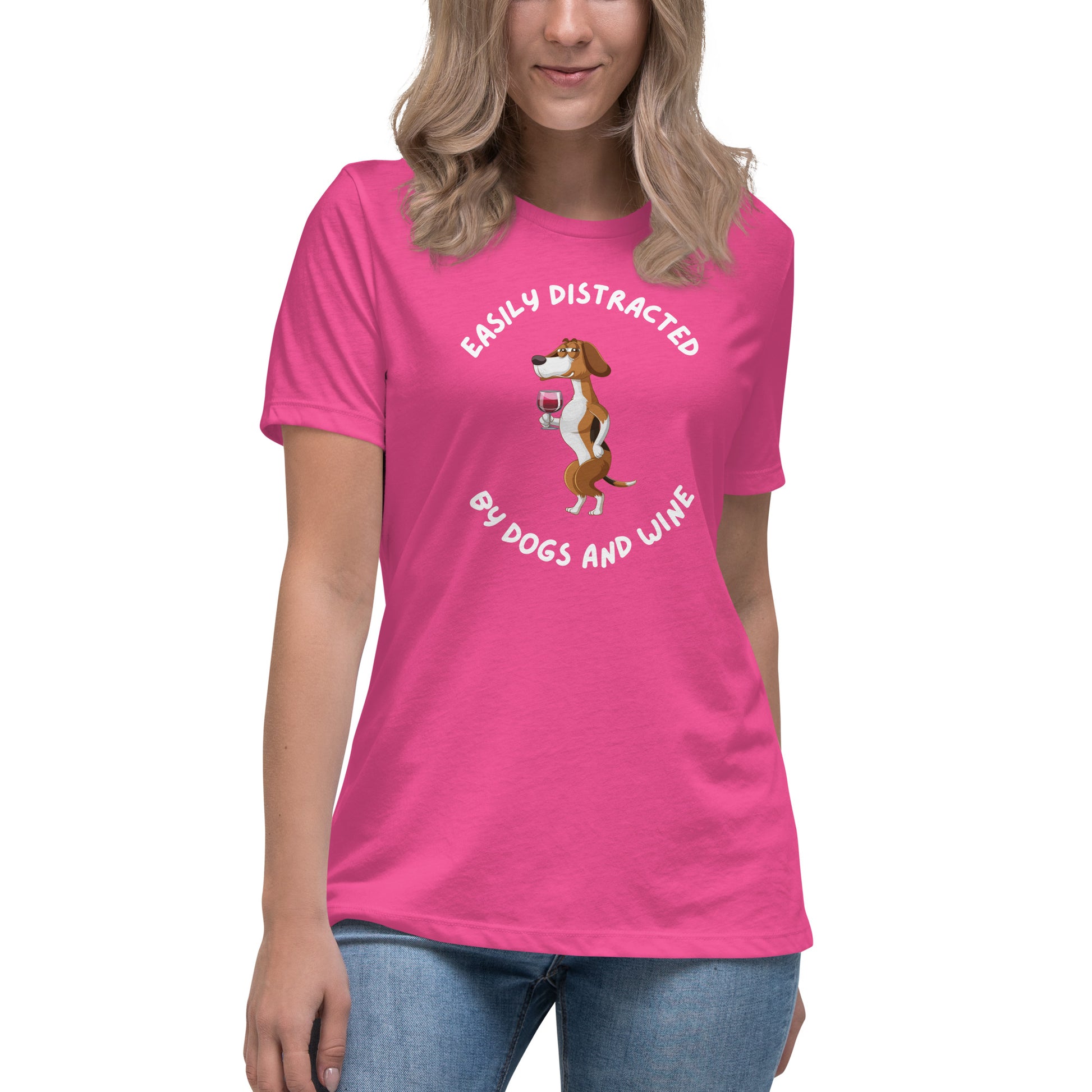 Easily Distracted By Dogs And Wine Women's T-Shirt - Premium Cotton Dog Mom Gift | Pawfect Merch.