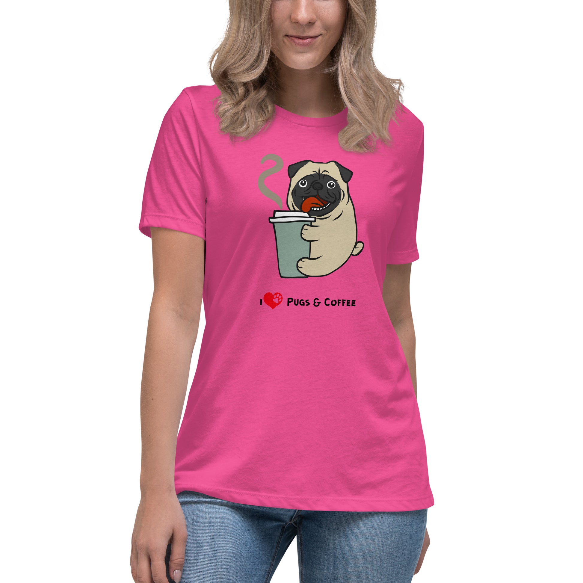 I Love Pugs And Coffee Women's T-Shirt - Premium Cotton Pug Lover Gift | Pawfect Merch.
