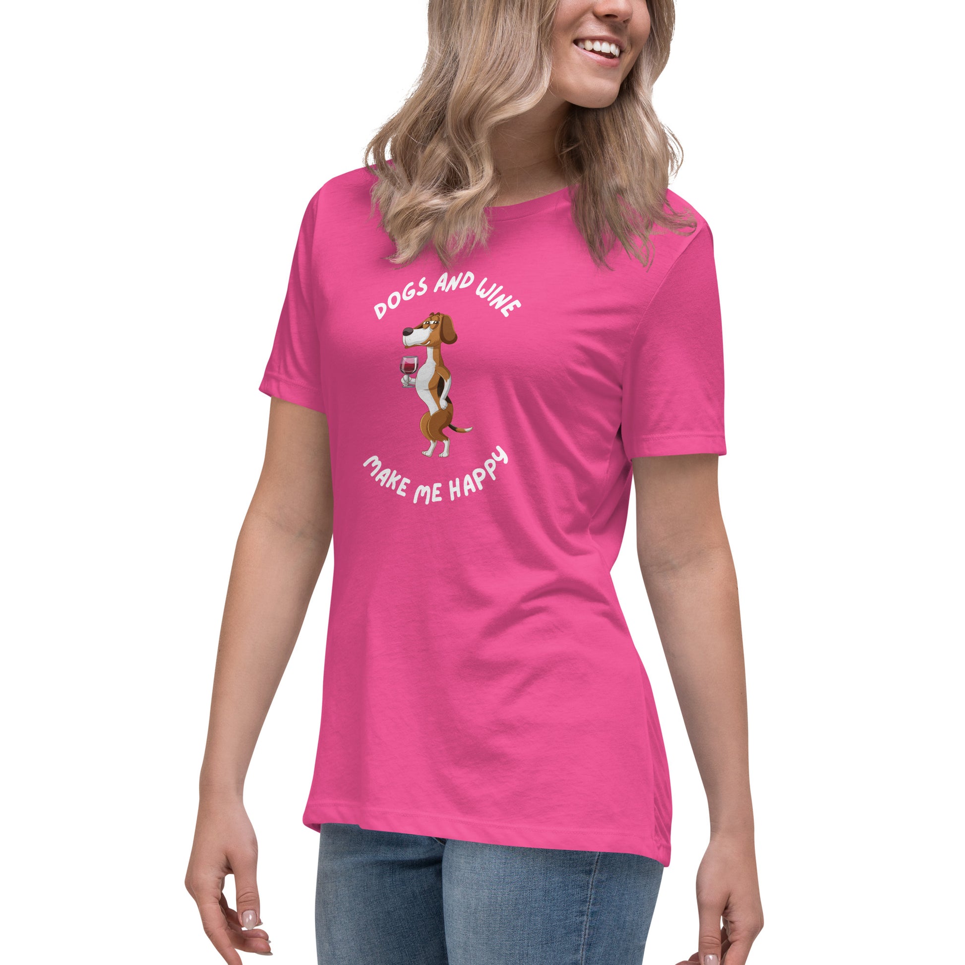 Dogs And Wine Make Me Happy Women's T-Shirt - Premium Cotton Dog Mom Gift | Pawfect Merch.