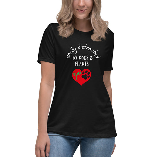 Easily Distracted By Dogs & Plants Women's T-Shirt - Premium Cotton Dog Lover Gift | Pawfect Merch.