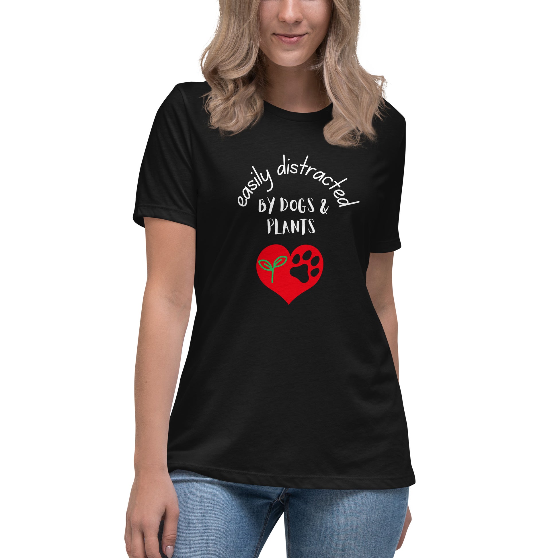 Easily Distracted By Dogs & Plants Women's T-Shirt - Premium Cotton Dog Lover Gift | Pawfect Merch - Pawfect Merch