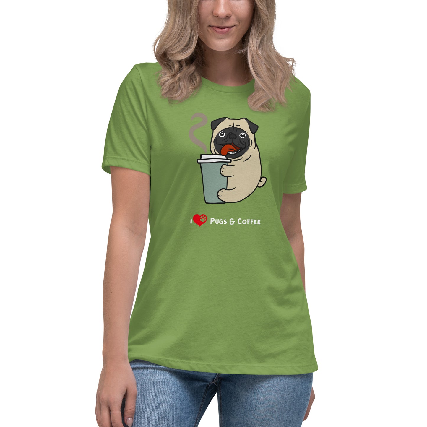 Women's Premium Cotton Relaxed T-Shirt - I Love Pugs & Coffee