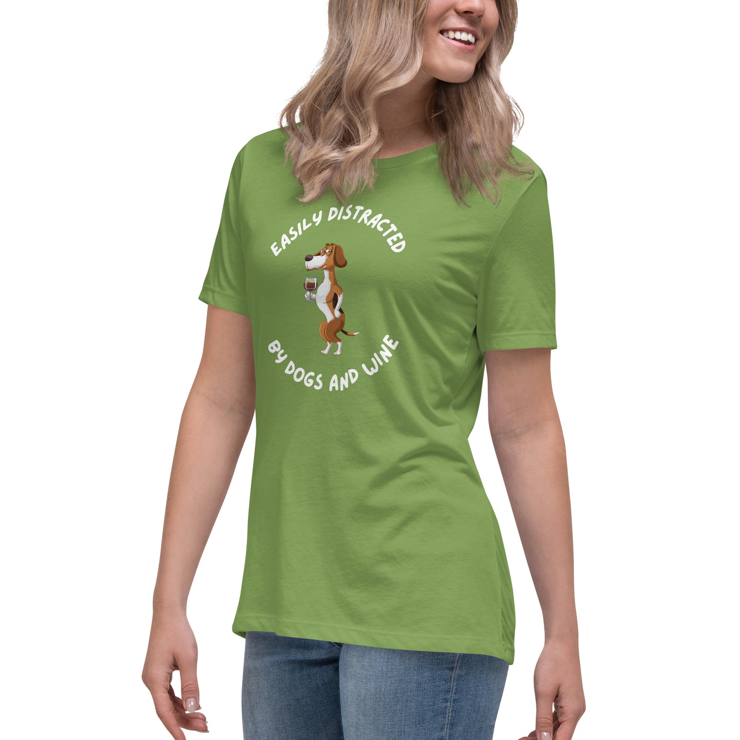 Women's Premium Cotton Relaxed T-Shirt - Easily Distracted By Dogs & Wine