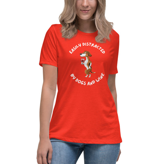 Easily Distracted By Dogs And Wine Women's T-Shirt - Premium Cotton Dog Mom Gift | Pawfect Merch.