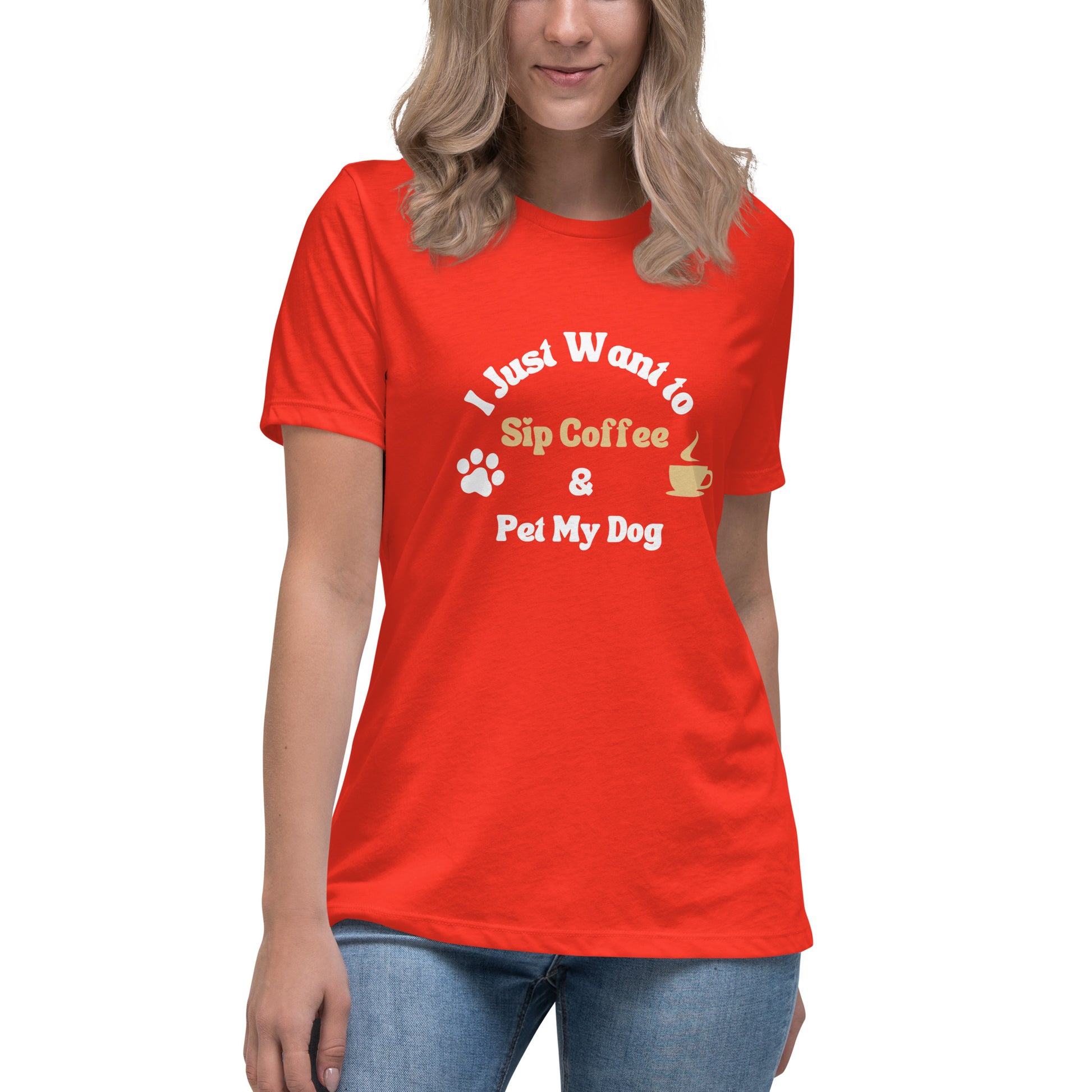 I Just Want To Sip Coffee And Pet My Dog Women's T-Shirt - Premium Cotton Dog Lover Gift | Pawfect Merch.