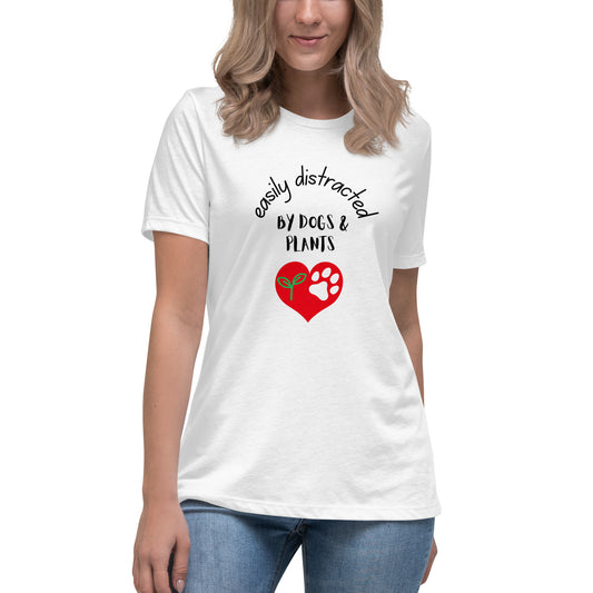 Women's Premium Cotton Relaxed T-Shirt - Easily Distracted By Dogs & Plants